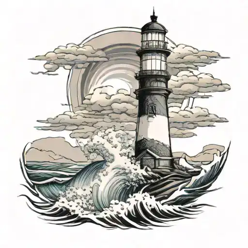 lighthouse ocean waves tattoo design idea