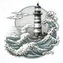 lighthouse ocean waves tattoo design idea