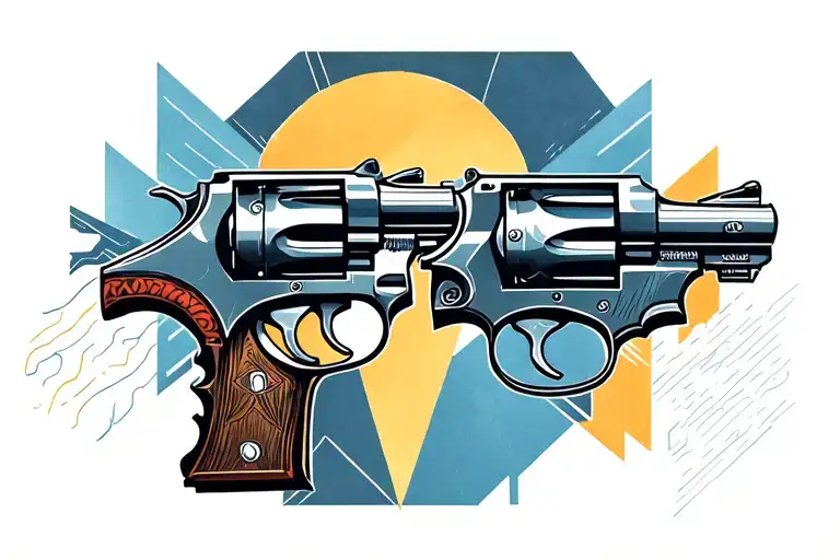 two revolvers crossing tattoo design idea