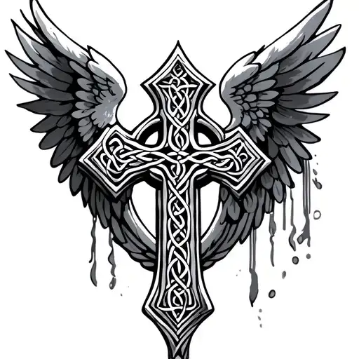 celtic cross guardian angel wings tattoo design idea