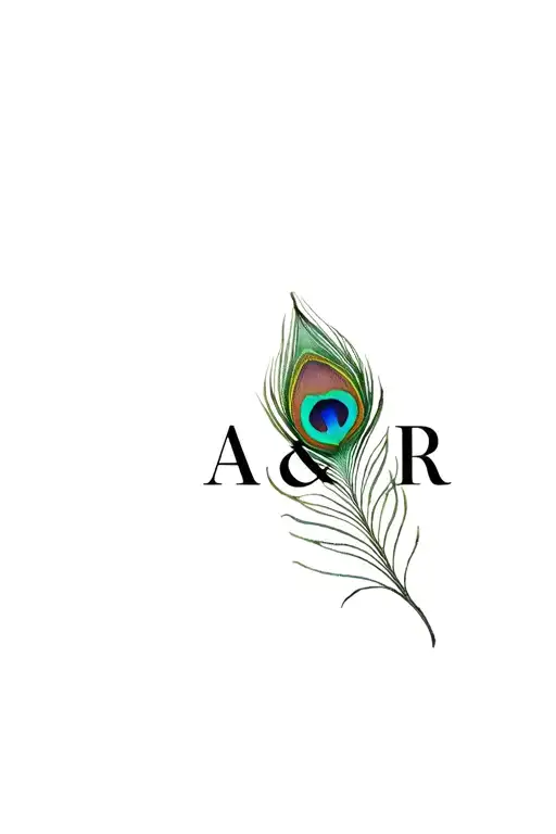 infuse the letters A & R in small font into a colorful peacock feather intertwined tattoo design idea