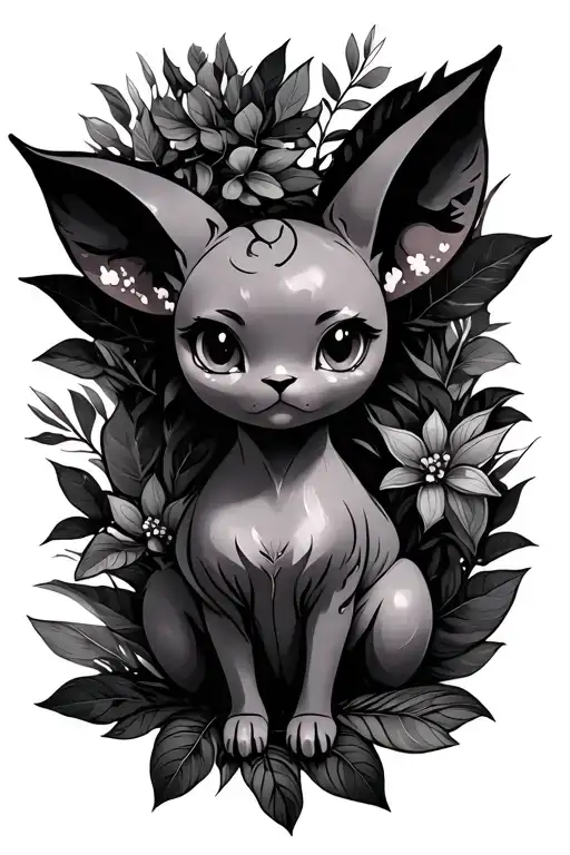 Espeon surrounded by lush foliage lesbian theme tattoo design idea