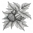 acorn, maple seed, and beech tree seed pods tattoo design idea