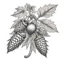 acorn, maple seed, and beech tree seed pods tattoo design idea