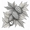 acorn, maple seed, and beech tree seed pods tattoo design idea