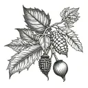 acorn, maple seed, and beech tree seed pods tattoo design idea