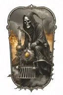 evil grim reaper riding a steampunk train  tattoo design idea