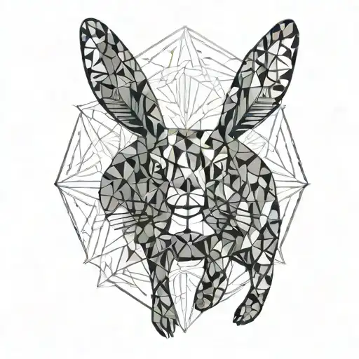 silhouette of rabbit on two legs in black thin line tattoo design idea