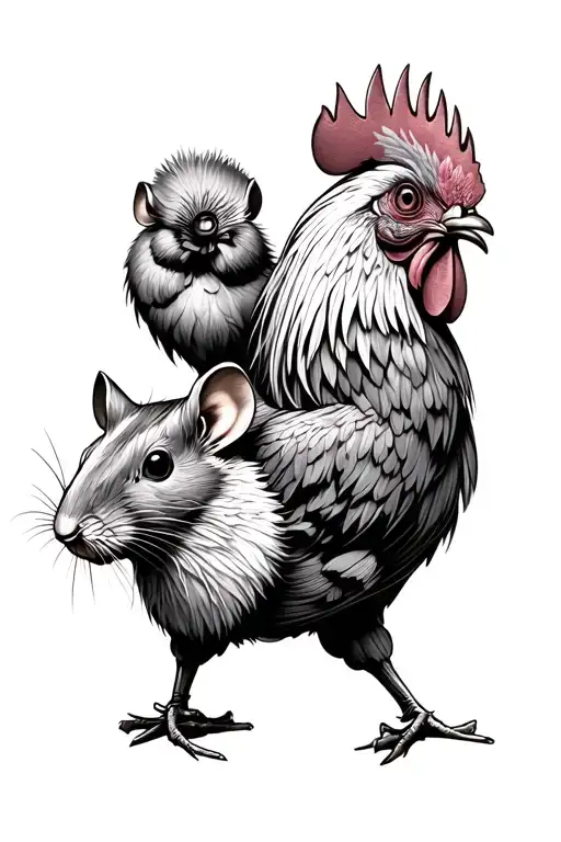 a rooster and a rat japanese style tattoo design idea