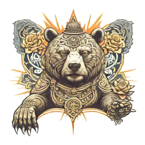 buddhist bear meditating tattoo design idea