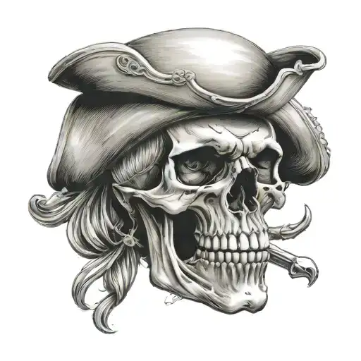 pirate half skull  tattoo design idea