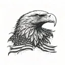 Bald eagle with american flag in the background black tattoo design idea