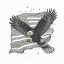 Bald eagle with american flag in the background black tattoo design idea