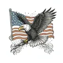 Bald eagle with american flag in the background black tattoo design idea
