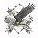 Bald eagle with american flag in the background black tattoo design idea