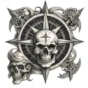 skull a compass showing tattoo design idea