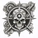 skull a compass showing tattoo design idea