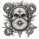 skull a compass showing tattoo design idea