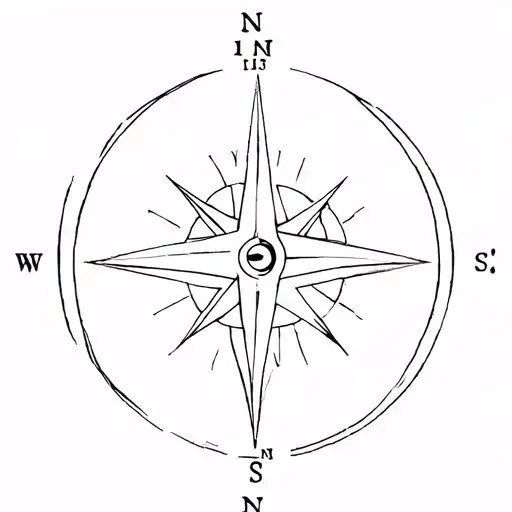 3D compass; pointing away from north; minimal; magent has pointers; compass should be round and contain everything tattoo design idea