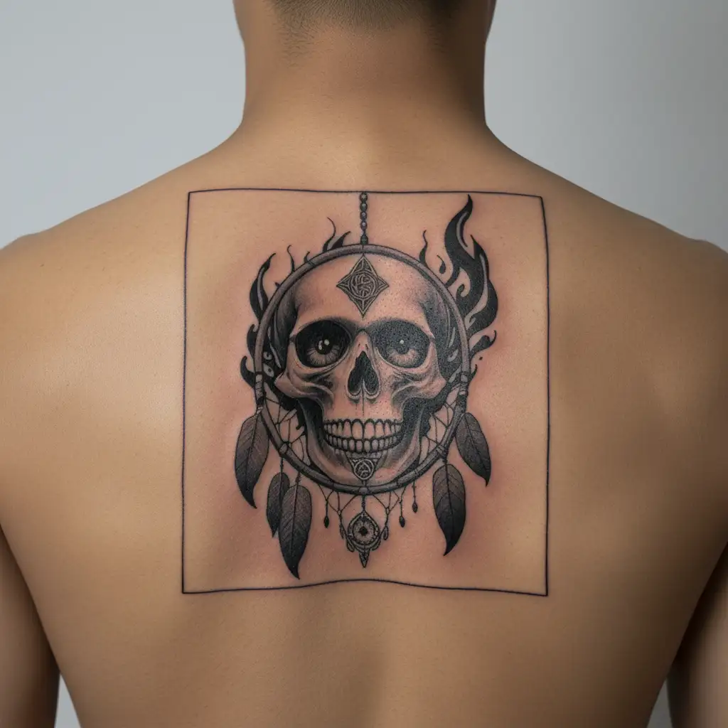 Skull third eye shadows Celtic Irish flame dream catcher  tattoo design idea