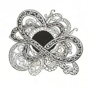 infinity symbol with four names written tattoo design idea