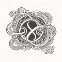 infinity symbol with four names written tattoo design idea
