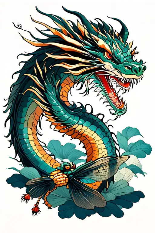 Dragon flies through that symbol twin tattoo design idea