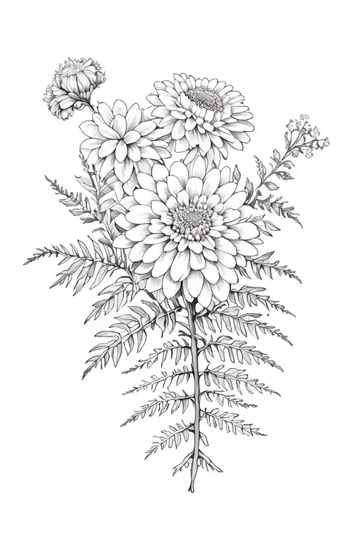 Chrysanthemums, baby's breathe and ferns and ivy tattoo design idea