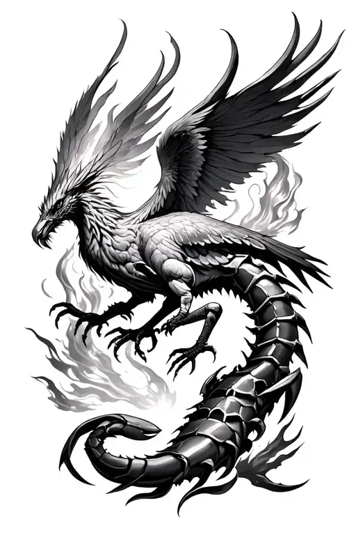 Phoenix and Scorpio combination tattoo with One must shed the past to rise “In order to rise from its own ashes, a Phoen tattoo design idea