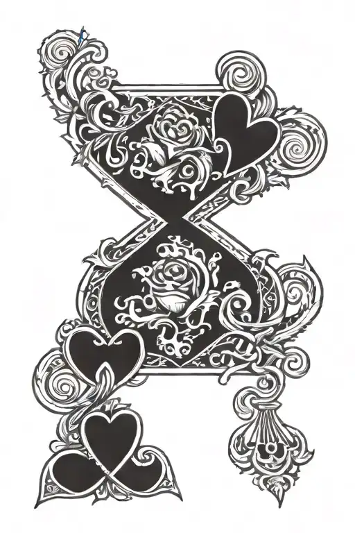 symbols for my daughters intertwined with my grandmom who loves antiques and grandson who loves playing cards  tattoo design idea