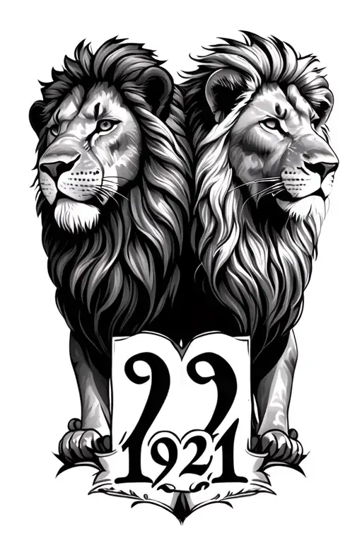 Two lions that represent my mom and dad. With the number 1921 written underneath it. tattoo design idea