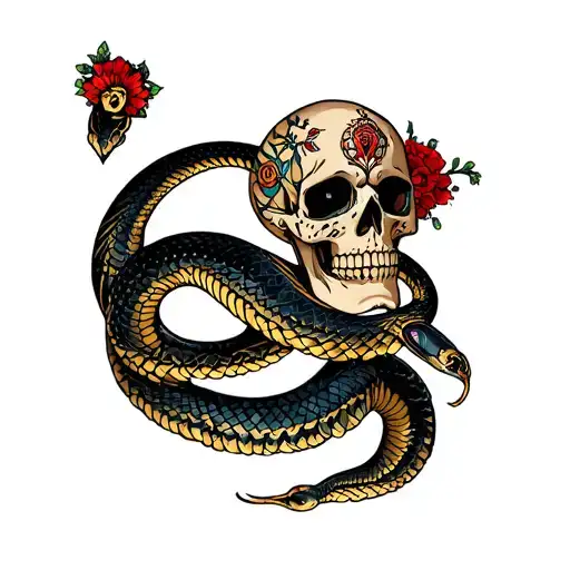 Aztec serpent with Santa muerte skull tattoo design idea