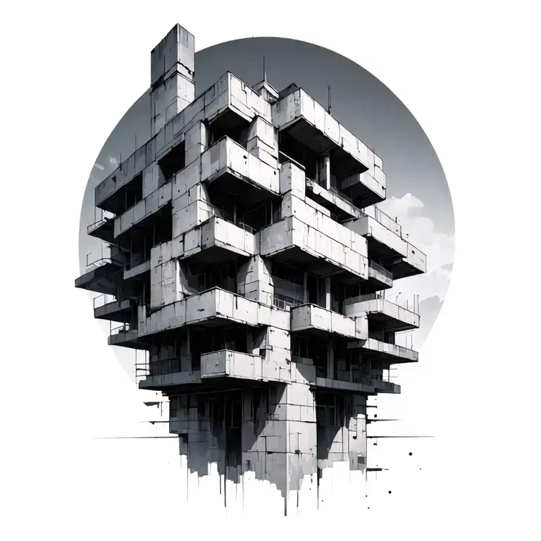 brutalism architecture tattoo design idea