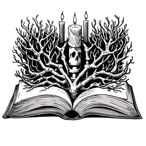 book candle tree skeleton  tattoo design idea
