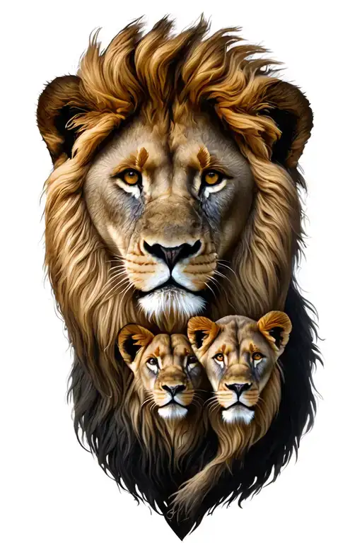 lion family tree intertwined tattoo design idea