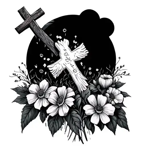 amazing grace lyrics and cross and bright flowers growing tattoo design idea