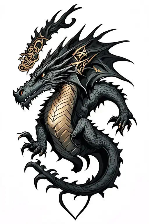 norse dragon with norse symbols chasing something tattoo design idea