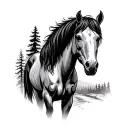 draft horse with Forest landscape tattoo design idea
