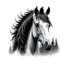 draft horse with Forest landscape tattoo design idea