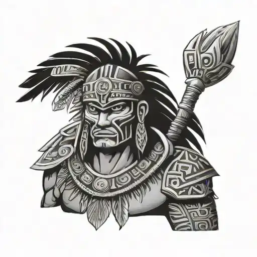 aztec evil Warrior holding tattoo design idea