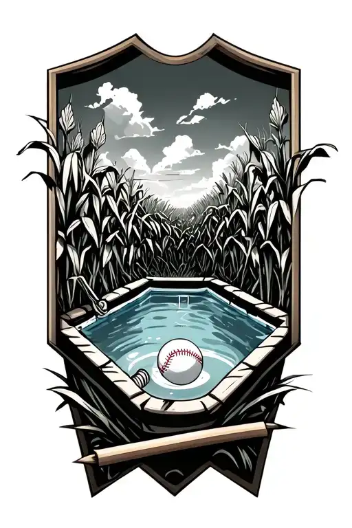 baseball homeplate that's a swimming pool in a corn field tattoo design idea