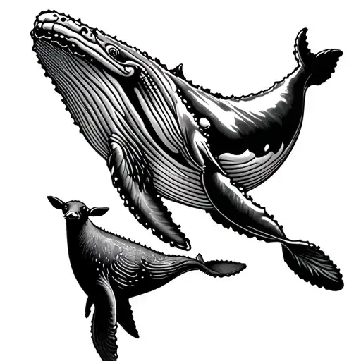 humpback whale and calf tattoo in a woodcut style tattoo tattoo design idea