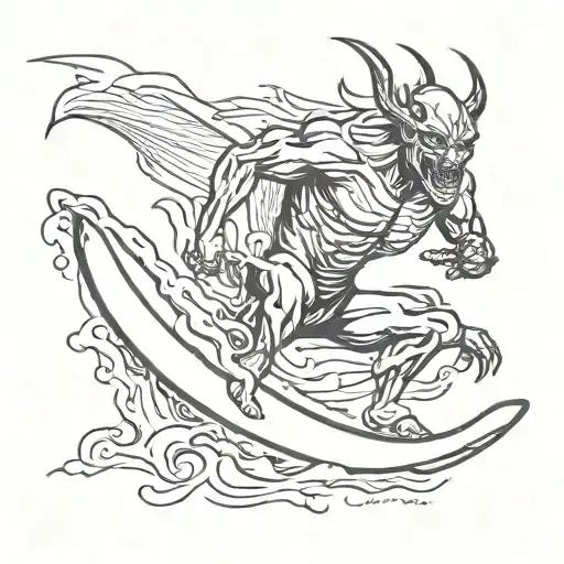 surfing demon tattoo design idea