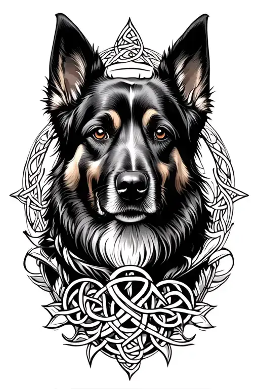 Dog (Shepherd reteiver mix) and celtic symbols  tattoo design idea
