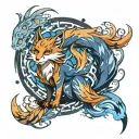 nine tailed fox surrounded by blue flames tattoo design idea