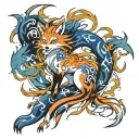 nine tailed fox surrounded by blue flames tattoo design idea
