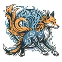 nine tailed fox surrounded by blue flames tattoo design idea