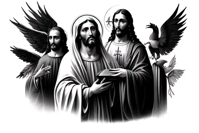 jesus christ with padre pio, st. ezekiel moreno, our lady of guadalupe and sta. rita of cascia tattoo design idea