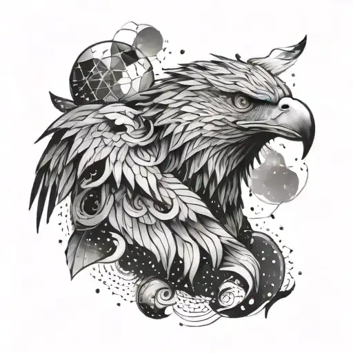 eagle, wolf and aquarius constellation merging together tattoo design idea