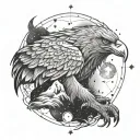 eagle, wolf and aquarius constellation merging together tattoo design idea